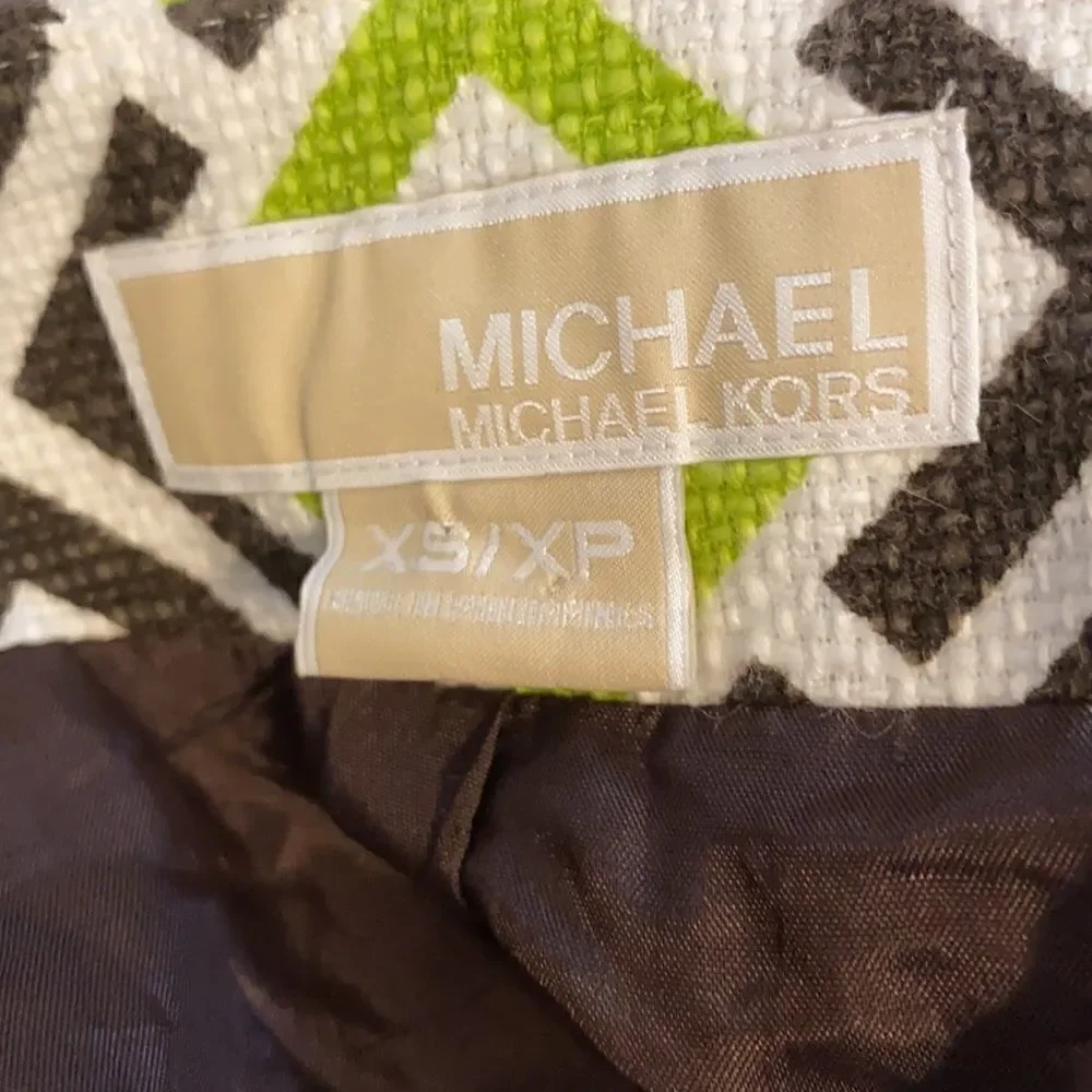 Michael Kors Jacket Lightweight Crop Lime Green Geometric Pattern Size XS